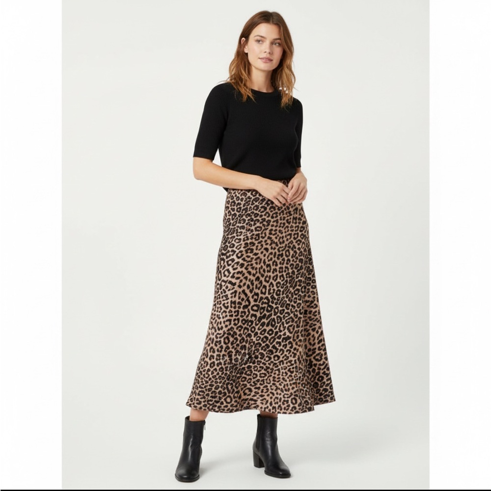 Leopard Print A-Line Midi Skirt Sz S/M